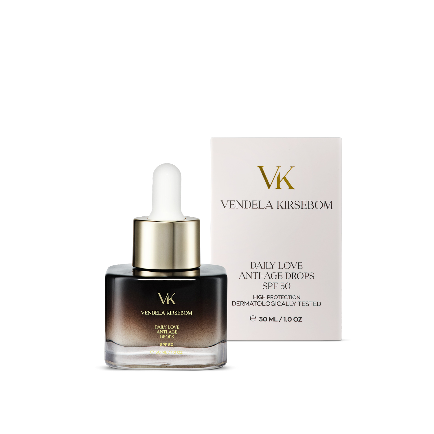 Vendela Kirsebom Daily Love Anti-age Drops with SPF50 in 30ml with package
